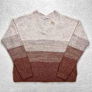 KÜHL Ombre Knit V-Neck Sweater Women’s L Beige Brown Cozy Soft Fall Winter